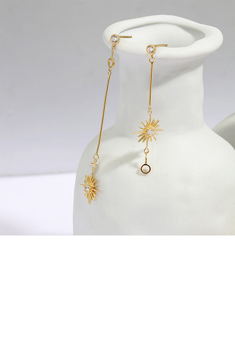 925 Sterling Silver Plated Gold Fashion Temperament Star Tassel Asymmetrical Earrings with Cubic Zirconia - Luxurious Look