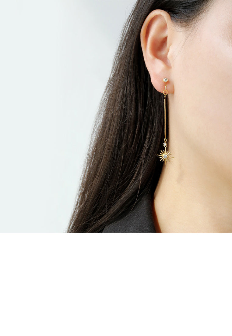 925 Sterling Silver Plated Gold Fashion Temperament Star Tassel Asymmetrical Earrings with Cubic Zirconia - Luxurious Look