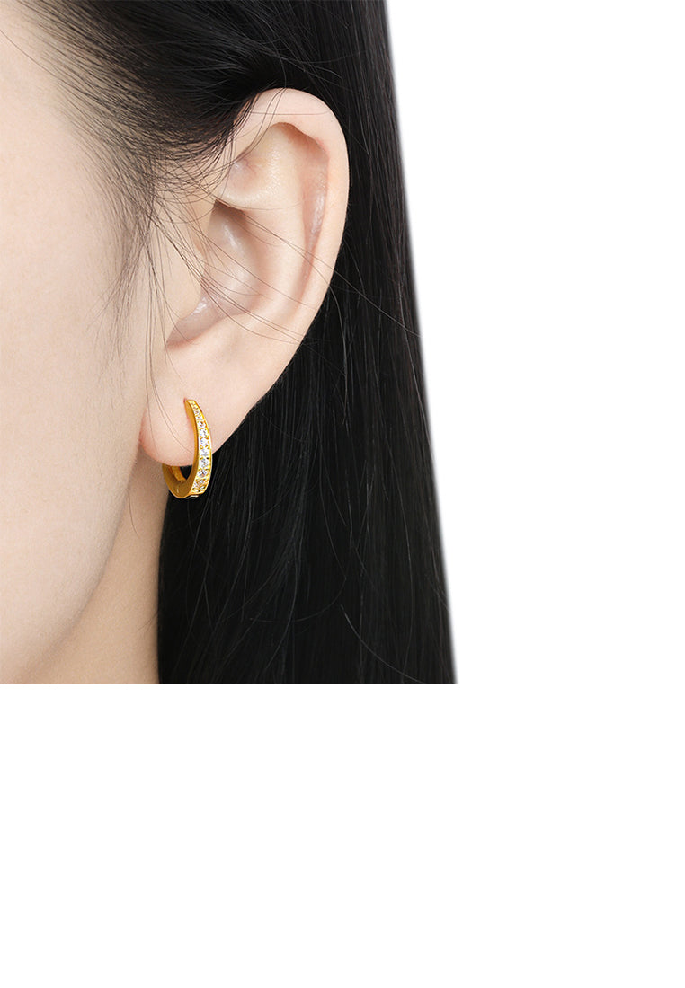 925 Sterling Silver Plated Gold Simple Elegant Single Row Cubic Zirconia Geometric Earrings - Luxurious Look