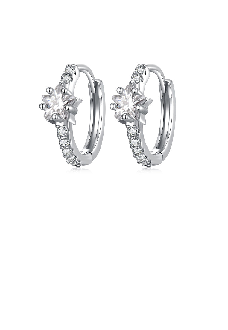 925 Sterling Silver Simple Brilliant Star Geometric Circle Stud Earrings with Cubic Zirconia - Luxurious Look