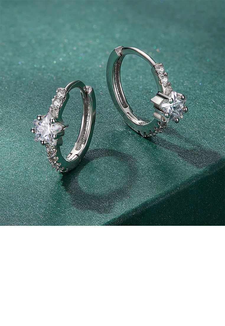 925 Sterling Silver Simple Brilliant Star Geometric Circle Stud Earrings with Cubic Zirconia - Luxurious Look