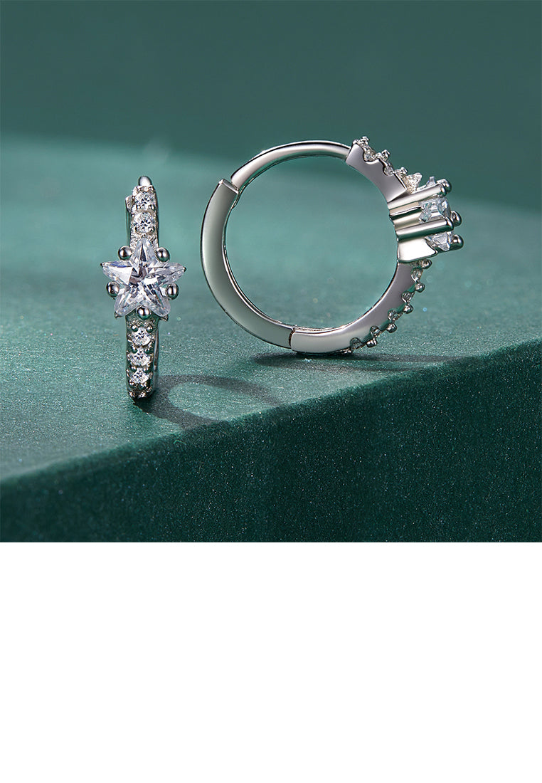 925 Sterling Silver Simple Brilliant Star Geometric Circle Stud Earrings with Cubic Zirconia - Luxurious Look