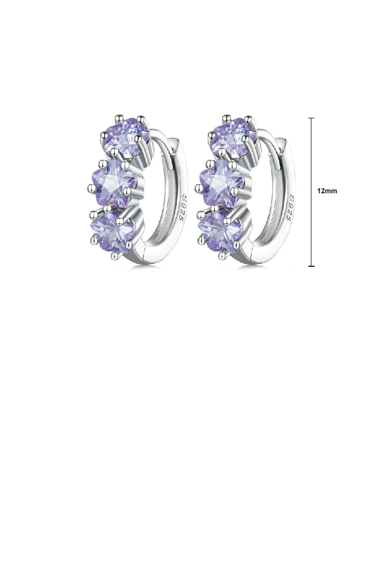925 Sterling Silver Simple Temperament Purple Flower Geometric Stud Earrings with Cubic Zirconia - Luxurious Look