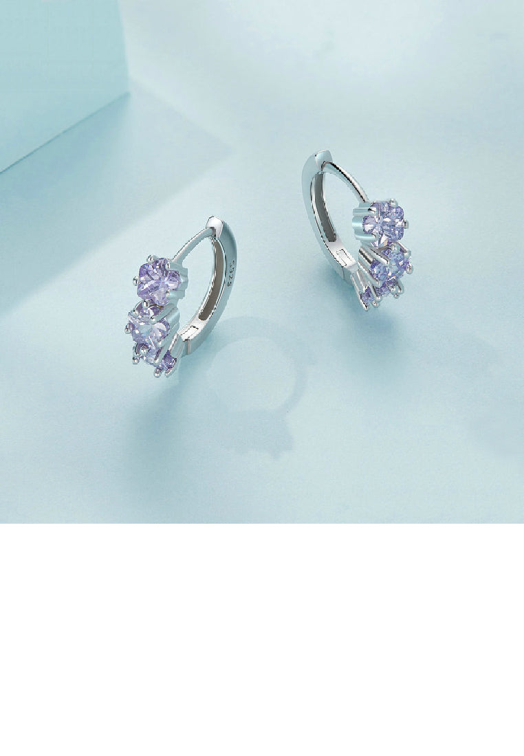 925 Sterling Silver Simple Temperament Purple Flower Geometric Stud Earrings with Cubic Zirconia - Luxurious Look