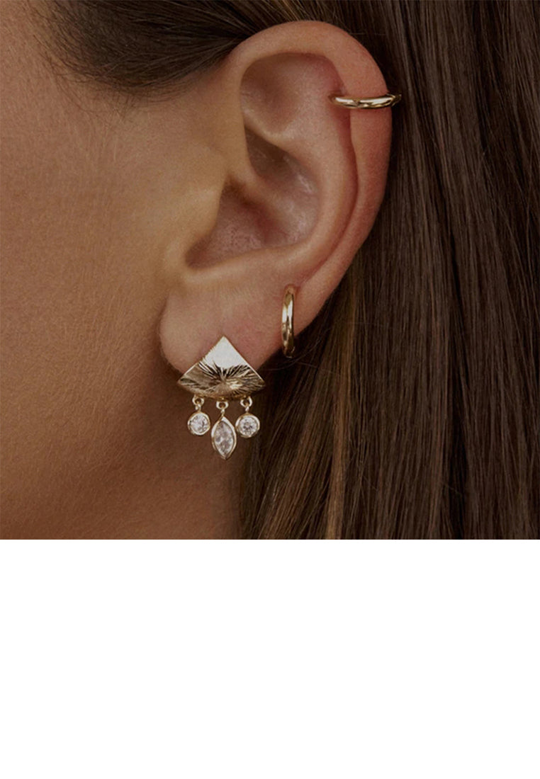 Fashion Temperament Plated Gold Triangle Geometric Tassel Earrings with White Cubic Zirconia - Luxurious Look