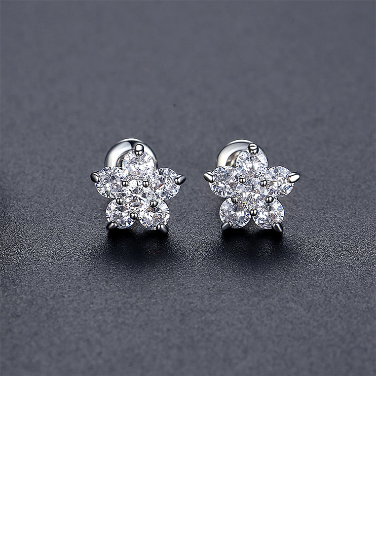 Simple Fashion Flower Stud Earrings with Cubic Zirconia - Luxurious Look