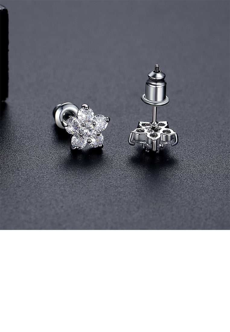 Simple Fashion Flower Stud Earrings with Cubic Zirconia - Luxurious Look
