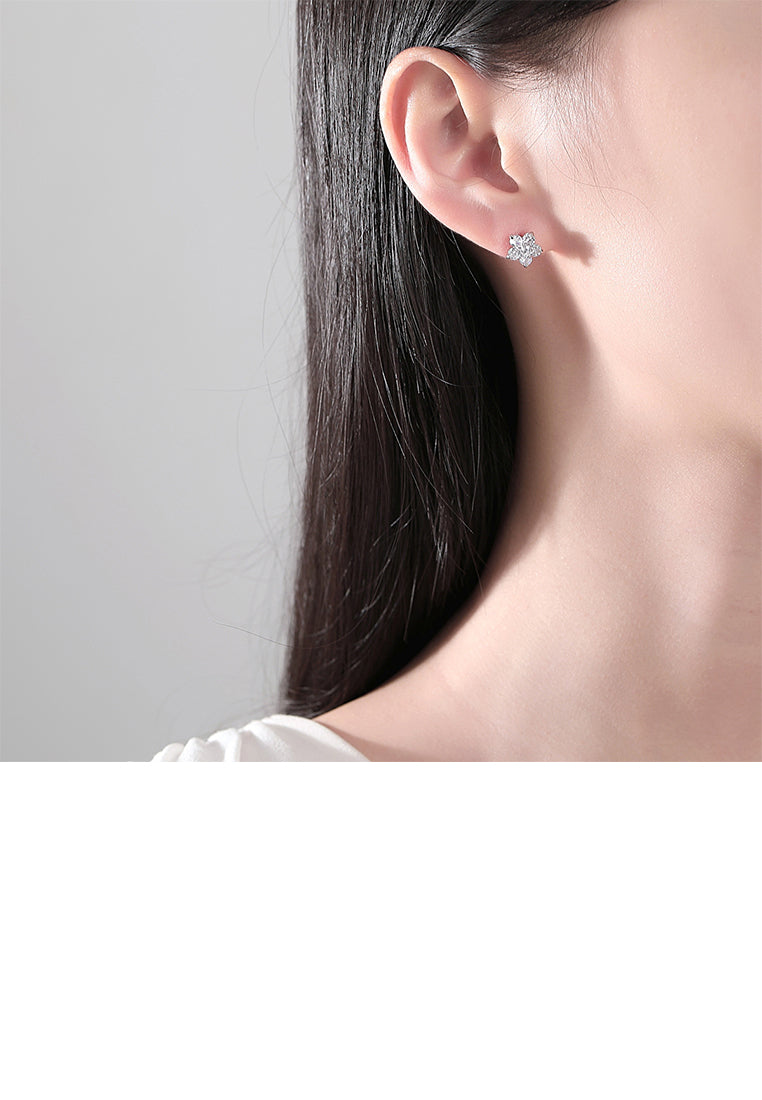 Simple Fashion Flower Stud Earrings with Cubic Zirconia - Luxurious Look