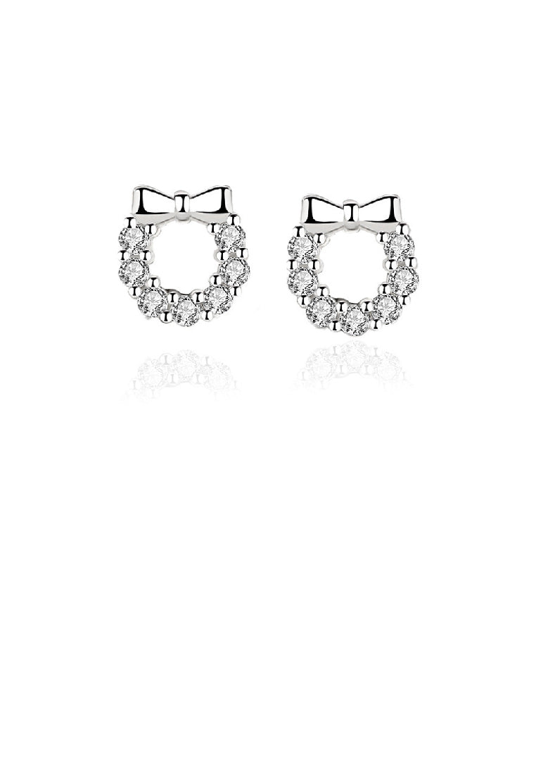 925 Sterling Silver Simple Sweet Ribbon Wreath Stud Earrings with Cubic Zirconia - Luxurious Look