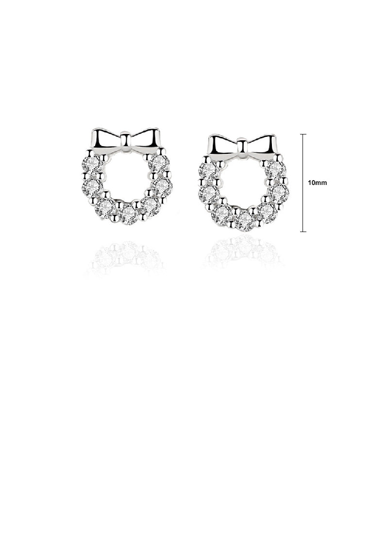 925 Sterling Silver Simple Sweet Ribbon Wreath Stud Earrings with Cubic Zirconia - Luxurious Look