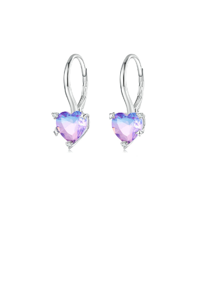 925 Sterling Silver Simple Romantic Heart Shaped Colorful Cubic Zirconia Geometric Earrings - Luxurious Look