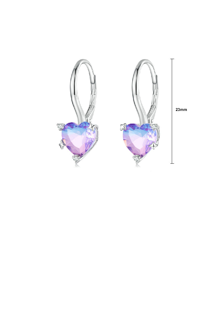 925 Sterling Silver Simple Romantic Heart Shaped Colorful Cubic Zirconia Geometric Earrings - Luxurious Look