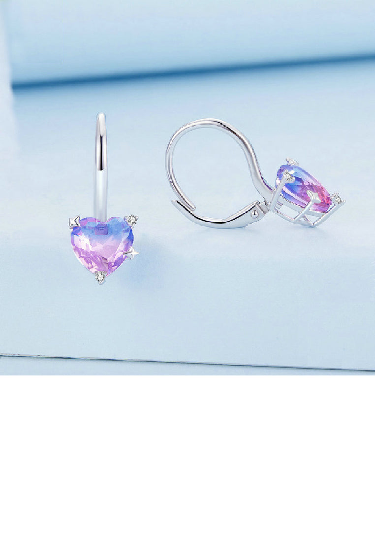 925 Sterling Silver Simple Romantic Heart Shaped Colorful Cubic Zirconia Geometric Earrings - Luxurious Look