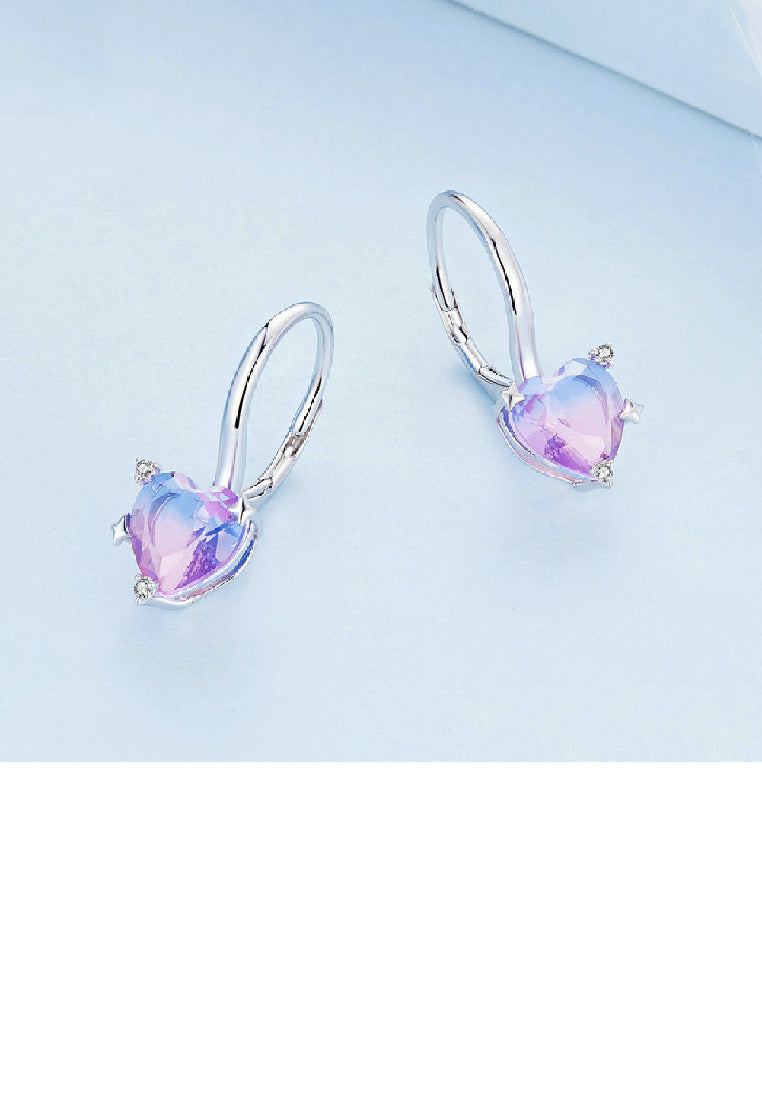 925 Sterling Silver Simple Romantic Heart Shaped Colorful Cubic Zirconia Geometric Earrings - Luxurious Look