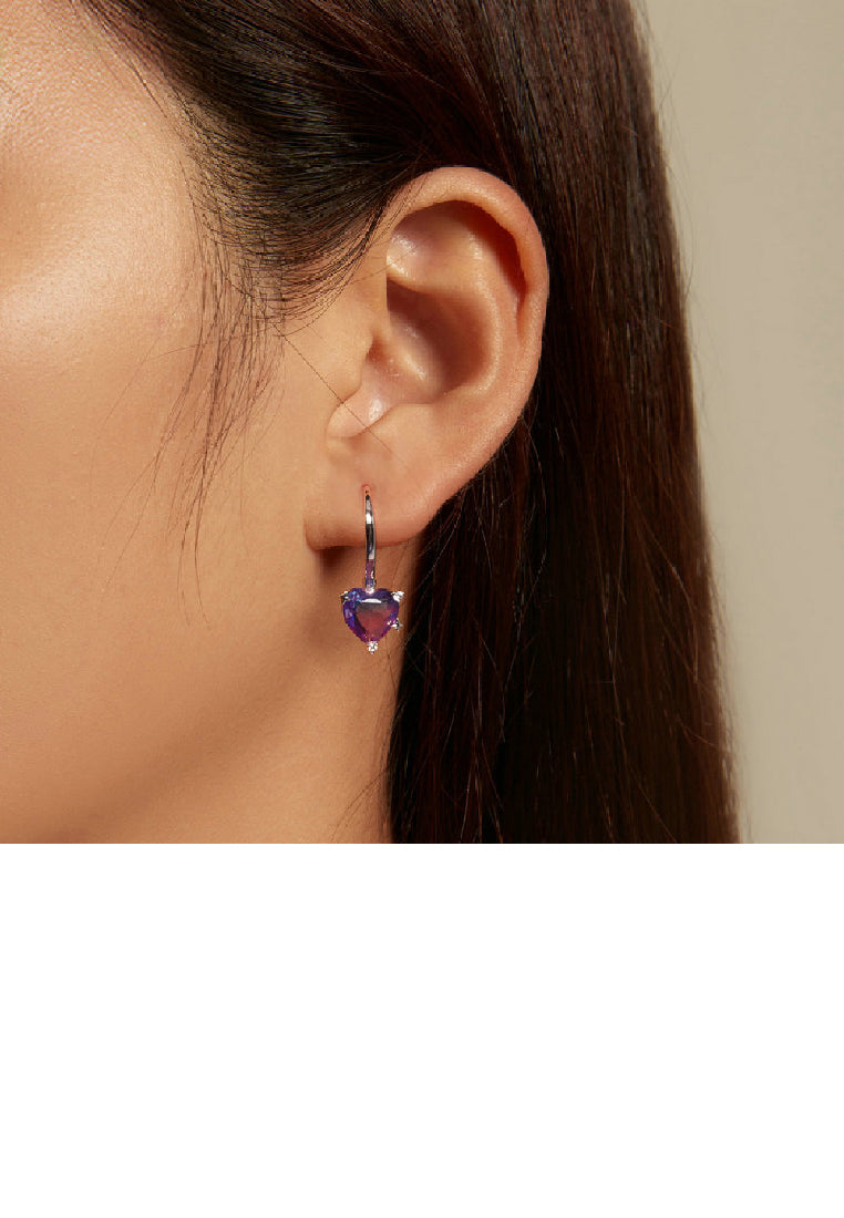 925 Sterling Silver Simple Romantic Heart Shaped Colorful Cubic Zirconia Geometric Earrings - Luxurious Look