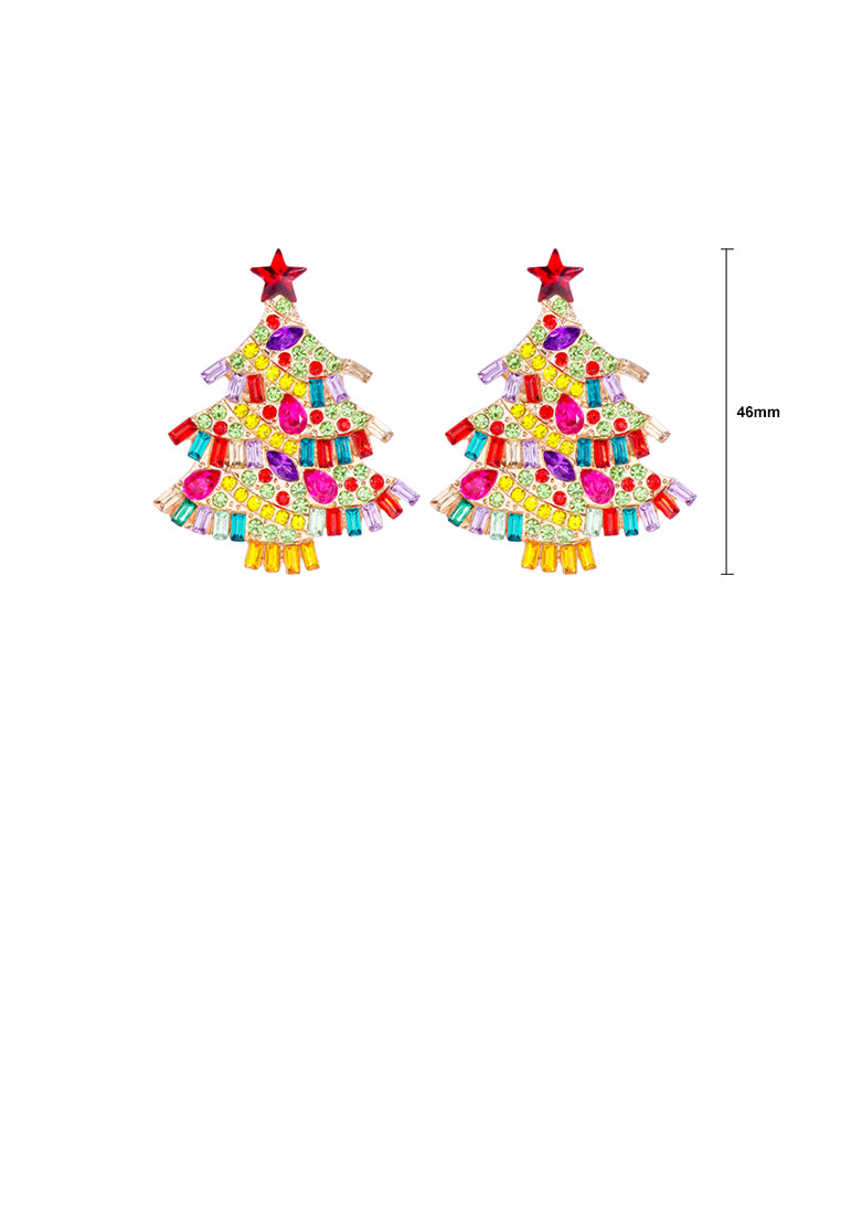 Fashion Brilliant Plated Gold Christmas Tree Stud Earrings with Colored Cubic Zirconia - Luxurious Look