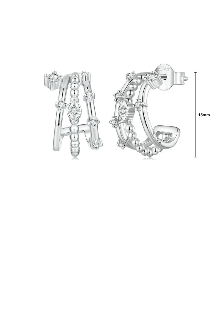 925 Sterling Silver Fashion Personality Devil Eye Three Layer Geometric Stud Earrings with cubic Zirconia - Luxurious Look