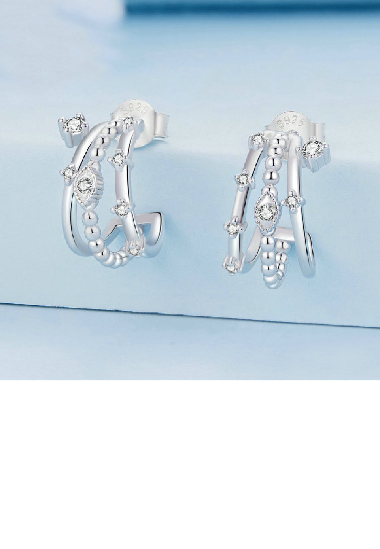 925 Sterling Silver Fashion Personality Devil Eye Three Layer Geometric Stud Earrings with cubic Zirconia - Luxurious Look