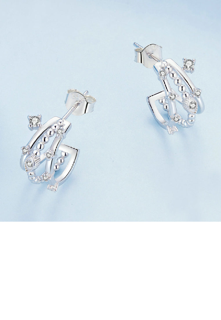 925 Sterling Silver Fashion Personality Devil Eye Three Layer Geometric Stud Earrings with cubic Zirconia - Luxurious Look