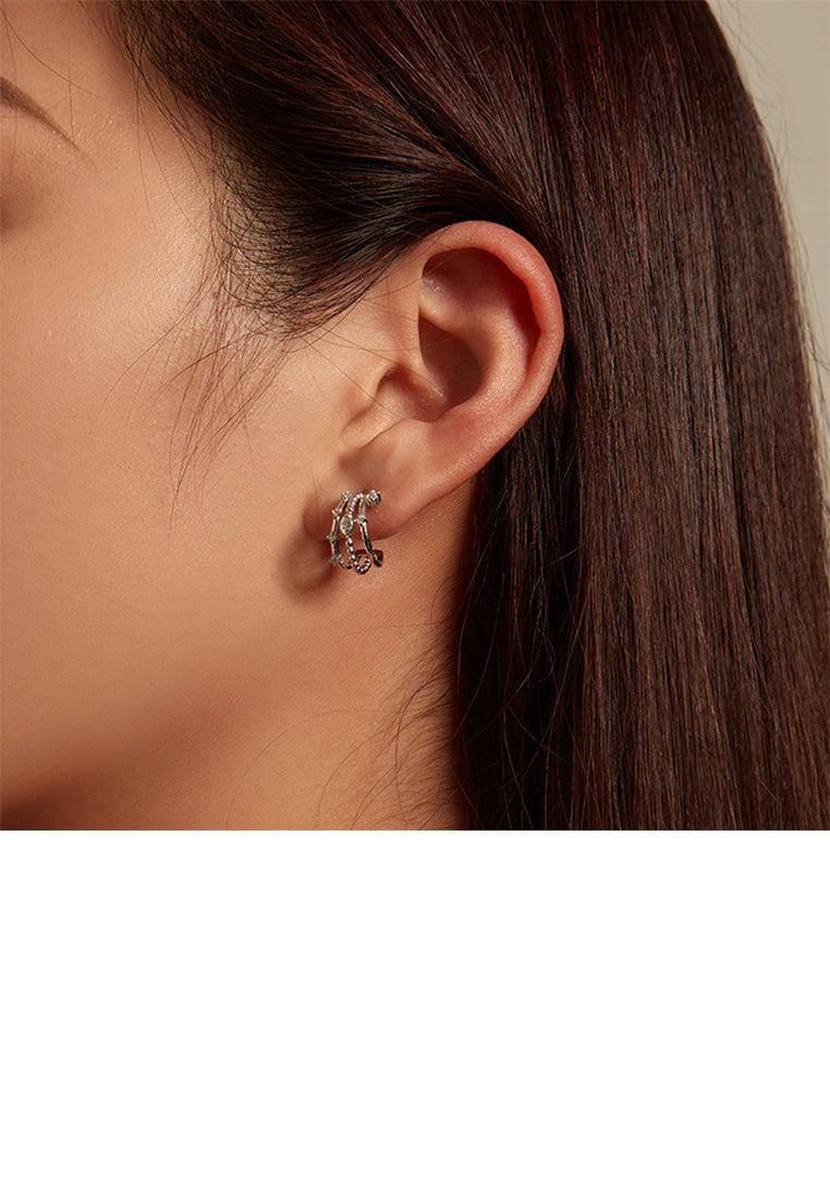 925 Sterling Silver Fashion Personality Devil Eye Three Layer Geometric Stud Earrings with cubic Zirconia - Luxurious Look