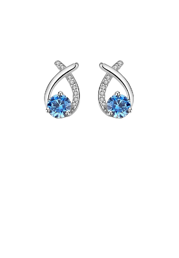 925 Sterling Silver Simple Temperament Geometric Water Drop Earrings with Blue Cubic Zirconia - Luxurious Look