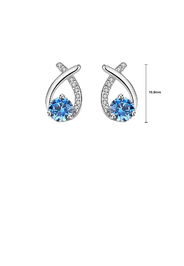 925 Sterling Silver Simple Temperament Geometric Water Drop Earrings with Blue Cubic Zirconia - Luxurious Look