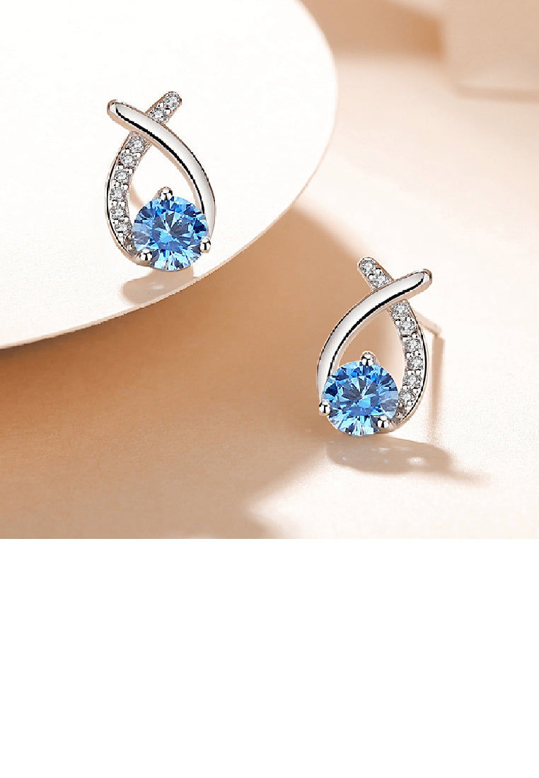 925 Sterling Silver Simple Temperament Geometric Water Drop Earrings with Blue Cubic Zirconia - Luxurious Look