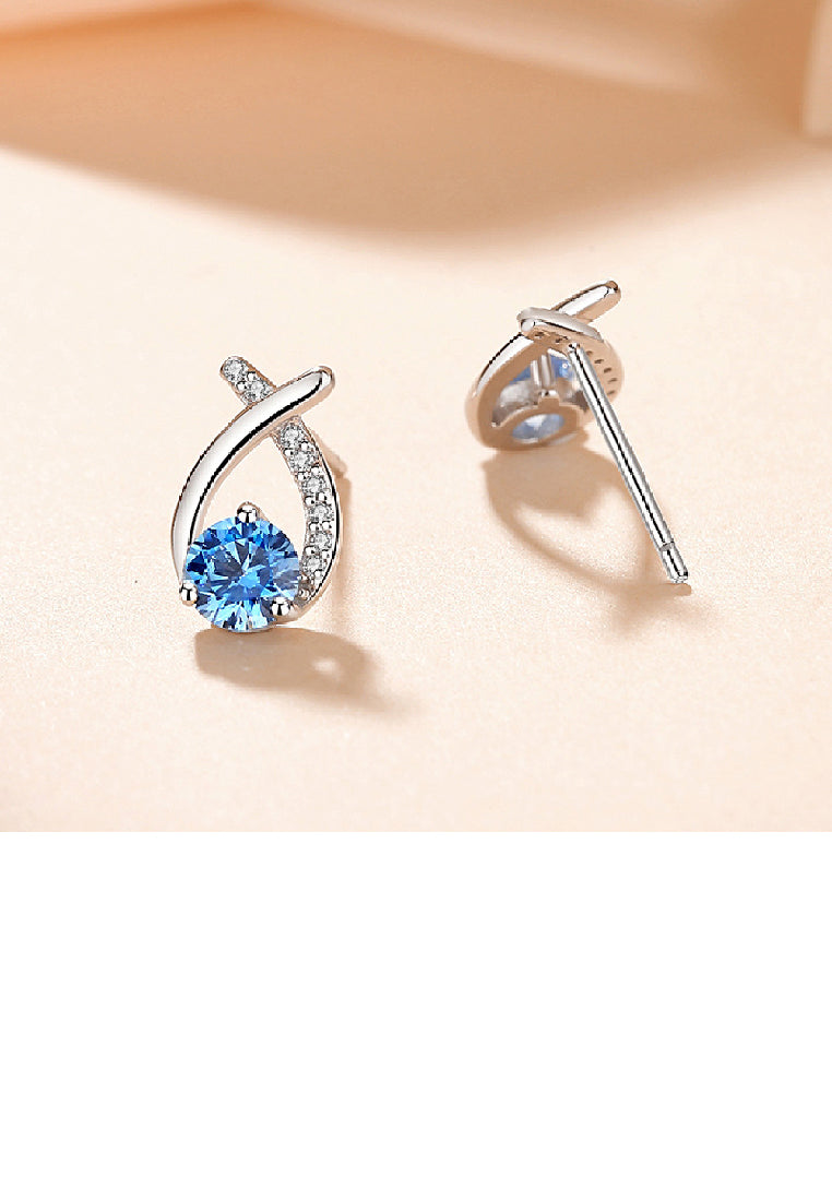 925 Sterling Silver Simple Temperament Geometric Water Drop Earrings with Blue Cubic Zirconia - Luxurious Look