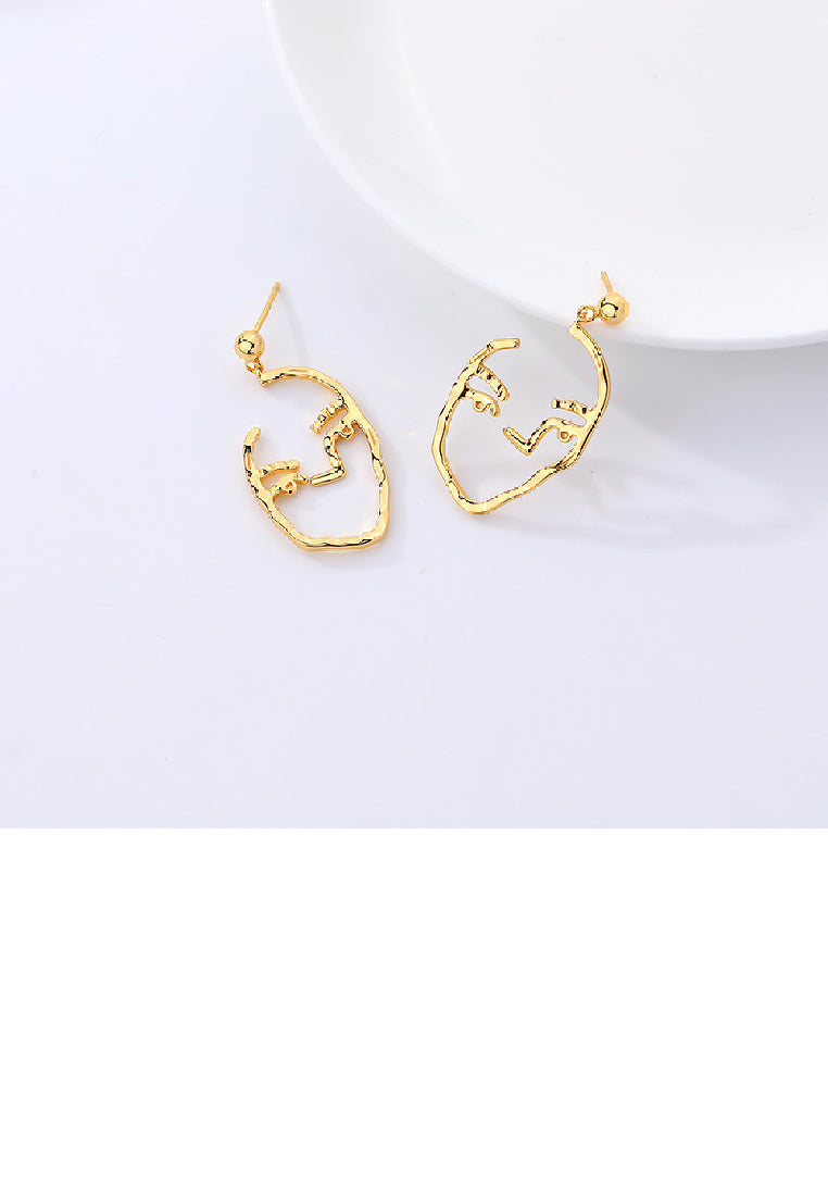 925 Sterling Silver Plated Gold Personalized Creative Face Geometric Earrings