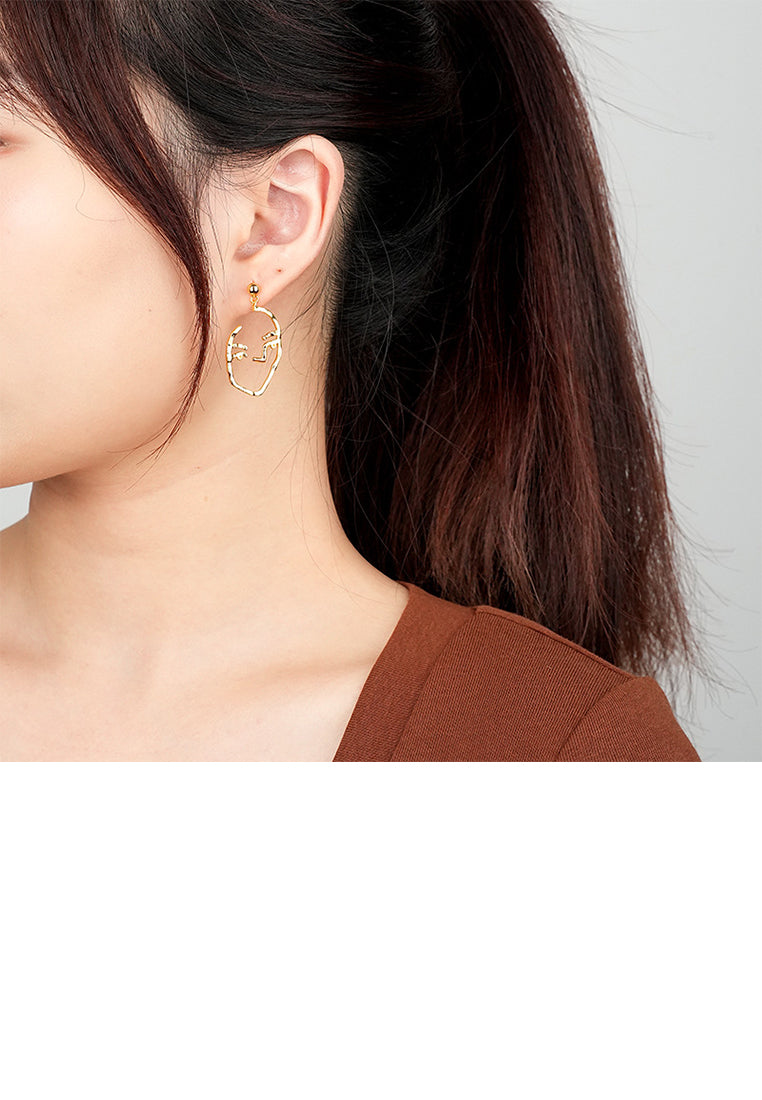 925 Sterling Silver Plated Gold Personalized Creative Face Geometric Earrings