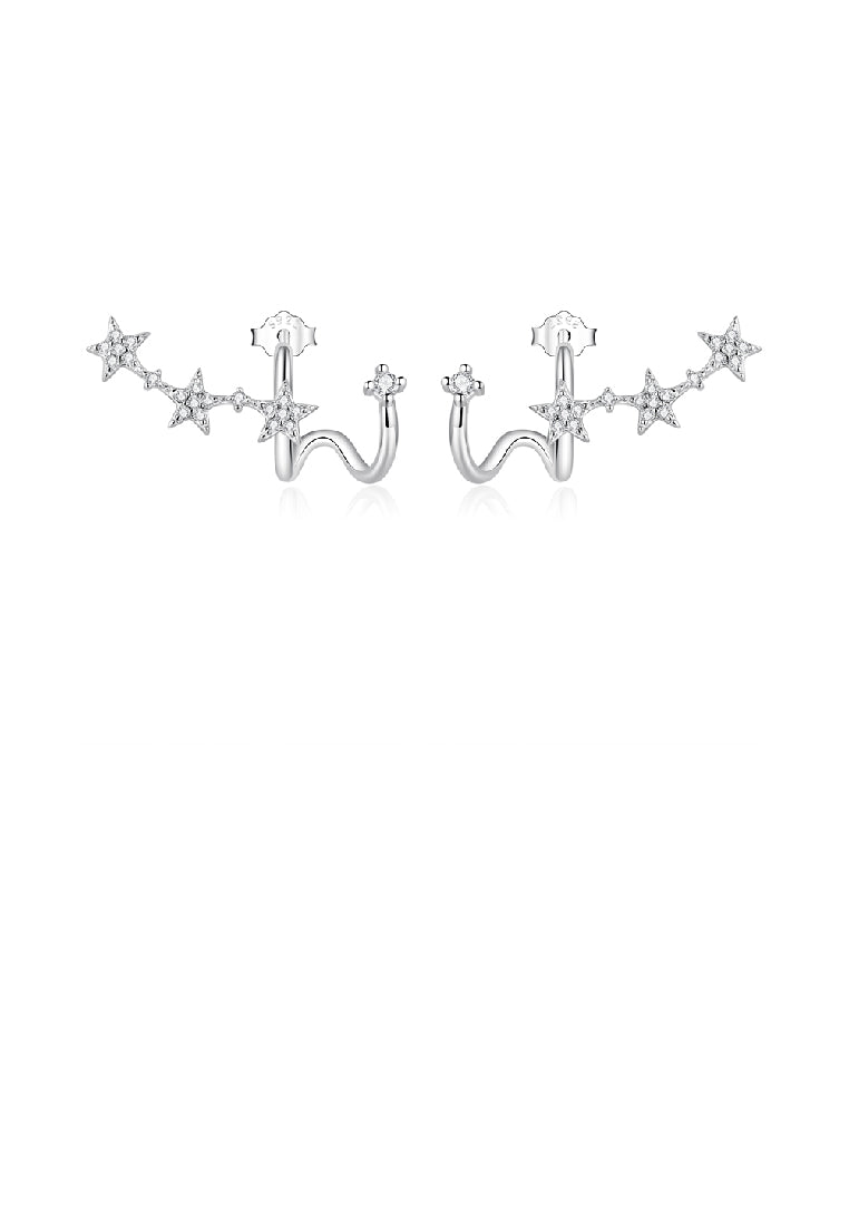 925 Sterling Silver Simple Temperament Star Line Geometric Stud Earrings with Cubic Zirconia - Luxurious Look