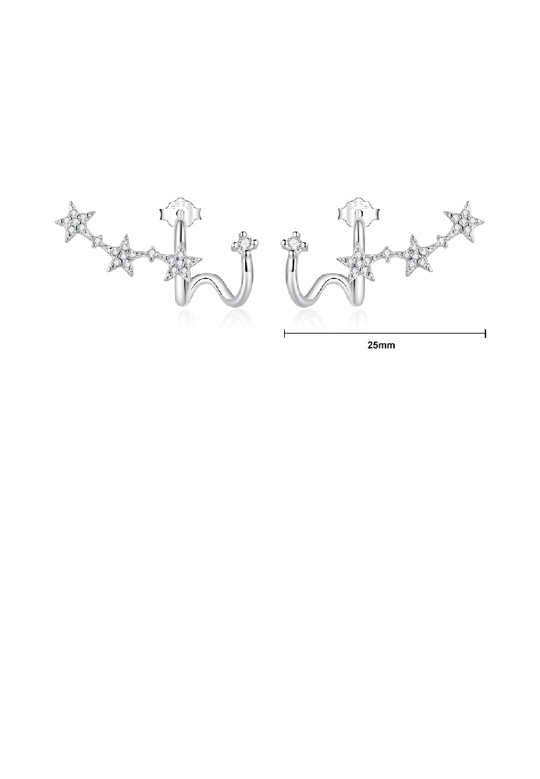 925 Sterling Silver Simple Temperament Star Line Geometric Stud Earrings with Cubic Zirconia - Luxurious Look