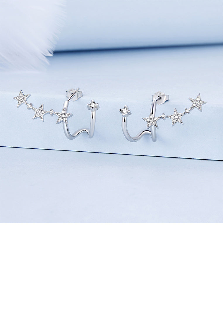 925 Sterling Silver Simple Temperament Star Line Geometric Stud Earrings with Cubic Zirconia - Luxurious Look