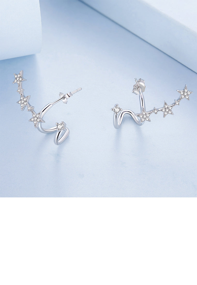 925 Sterling Silver Simple Temperament Star Line Geometric Stud Earrings with Cubic Zirconia - Luxurious Look