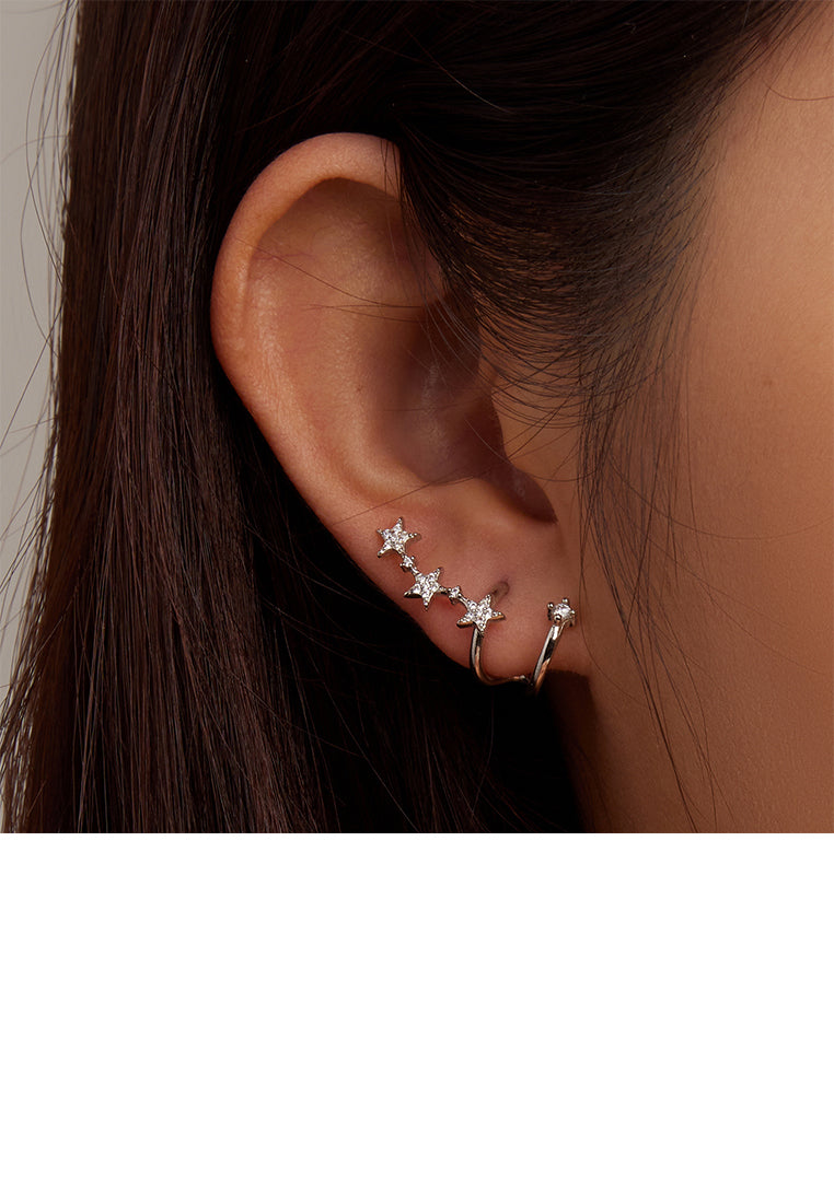 925 Sterling Silver Simple Temperament Star Line Geometric Stud Earrings with Cubic Zirconia - Luxurious Look