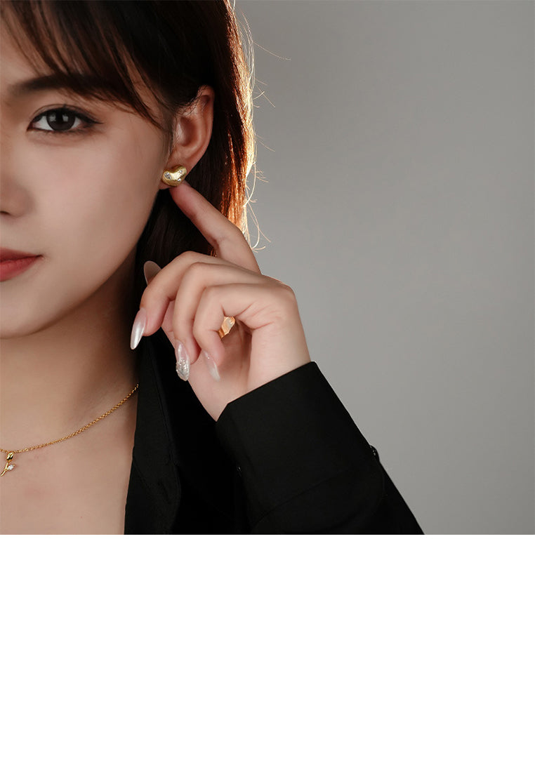925 Sterling Silver Plated Gold Simple Fashion Brushed Heart Shape Stud Earrings with Cubic Zirconia - Luxurious Look