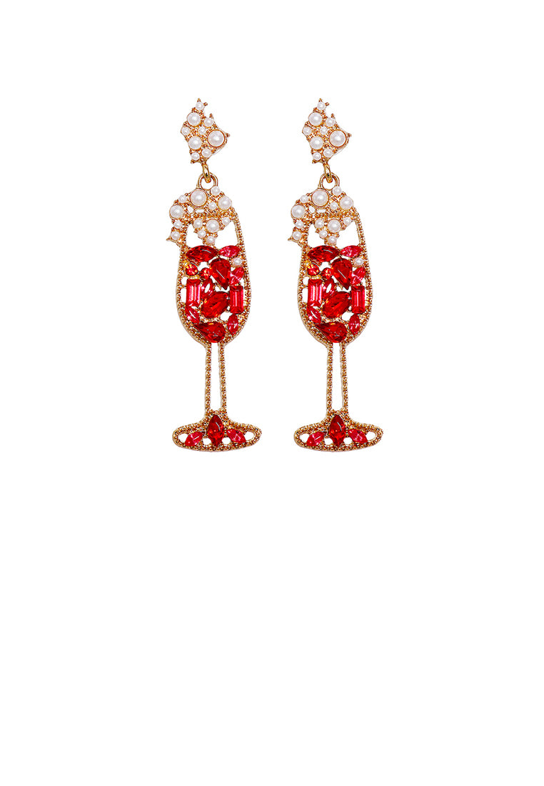 Fashion Temperament Plated Gold Wine Glass-shaped Stud Earrings with Red Cubic Zirconia - Luxurious Look - Vibrant Color