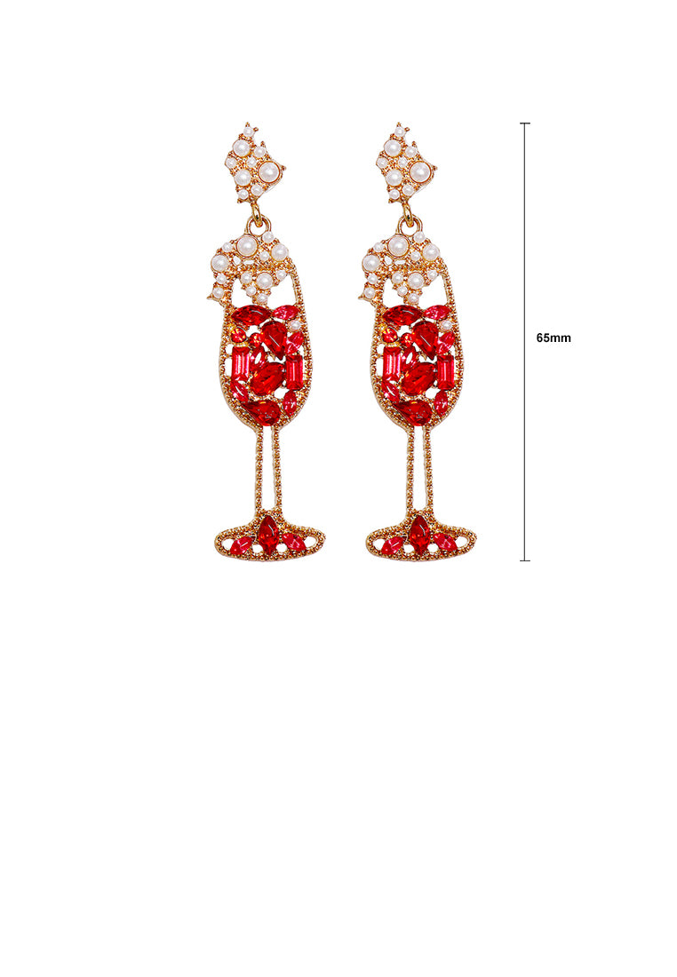 Fashion Temperament Plated Gold Wine Glass-shaped Stud Earrings with Red Cubic Zirconia - Luxurious Look - Vibrant Color