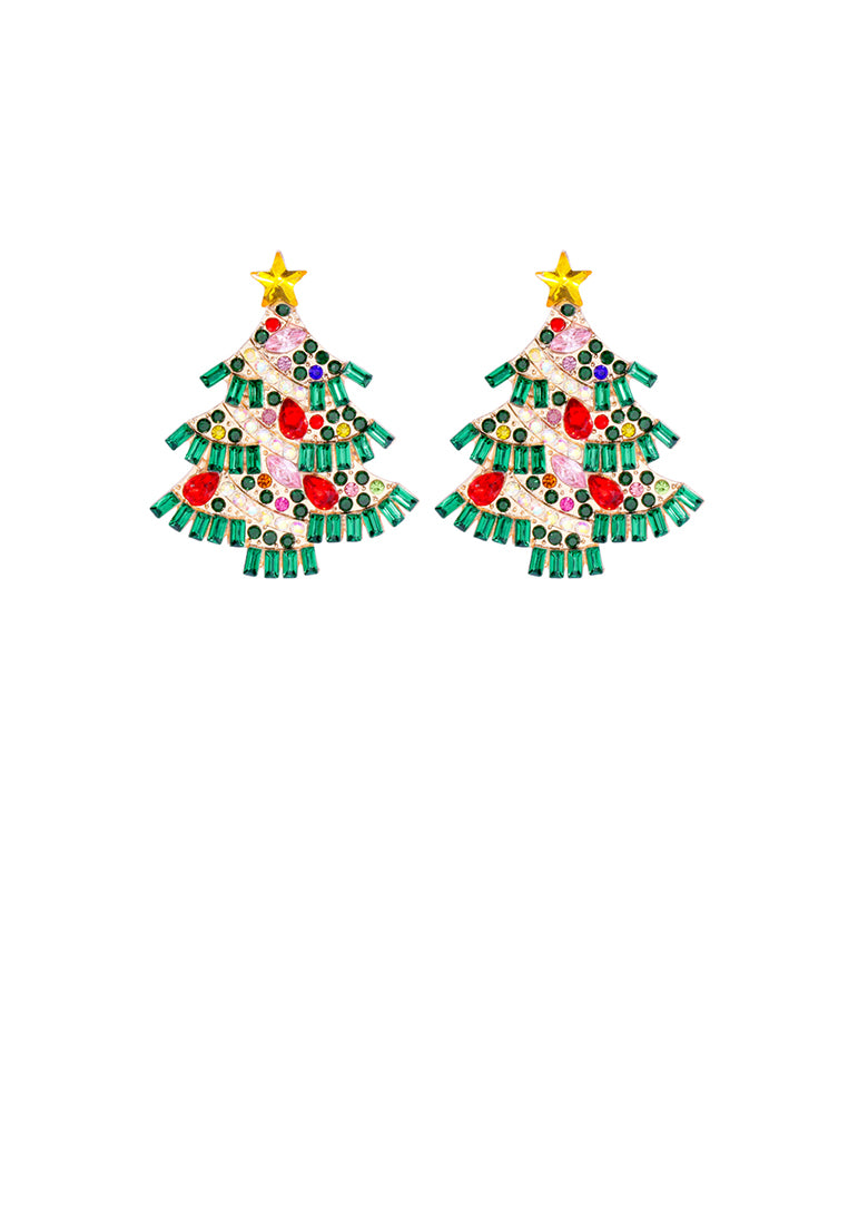 Fashion Brilliant Plated Gold Christmas Tree Stud Earrings with Cubic Zirconia - Luxurious Look