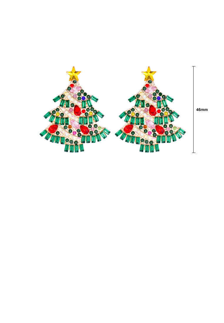 Fashion Brilliant Plated Gold Christmas Tree Stud Earrings with Cubic Zirconia - Luxurious Look