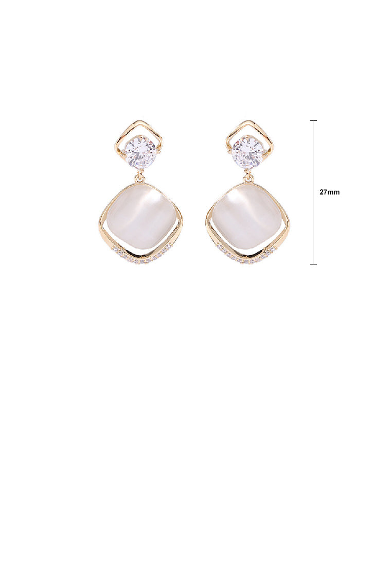 Fashion Simple Plated Gold Rhombus Geometric Imitation Opal Earrings with Cubic Zirconia - Luxurious Look