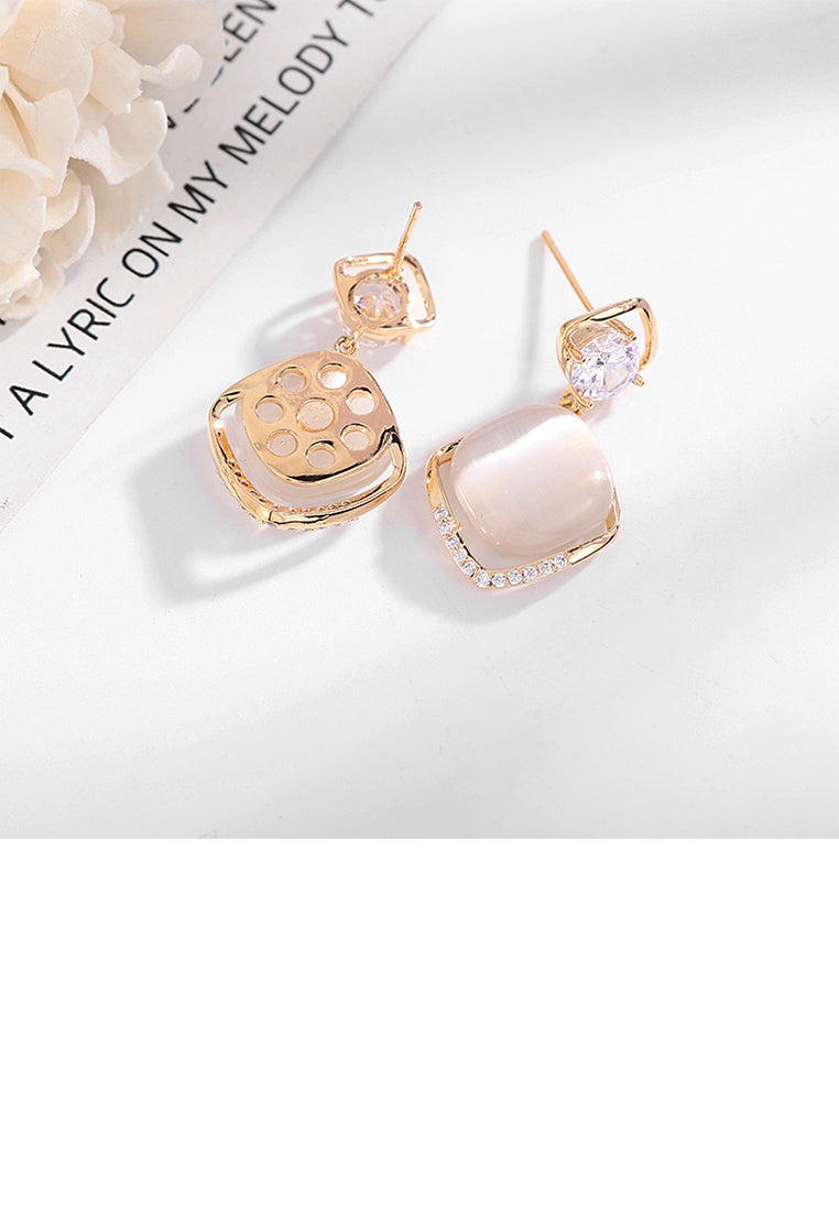 Fashion Simple Plated Gold Rhombus Geometric Imitation Opal Earrings with Cubic Zirconia - Luxurious Look