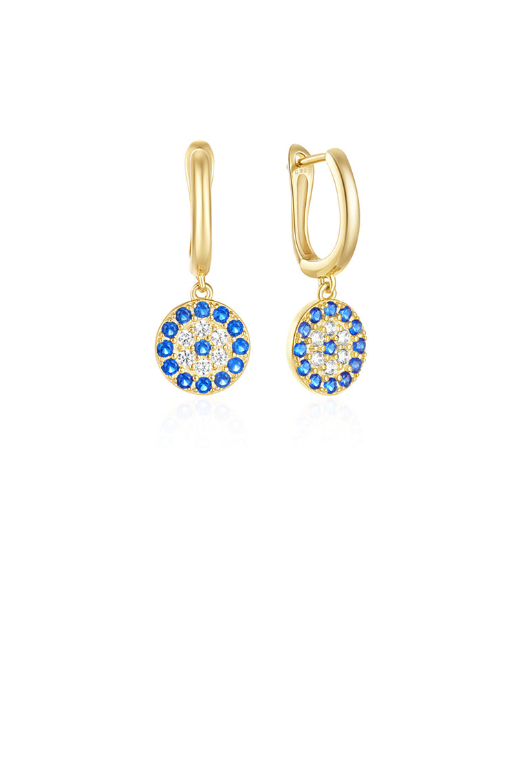 925 Sterling Silver Plated Gold Fashion Simple Geometric Round Earrings with Cubic Zirconia - Luxurious Look