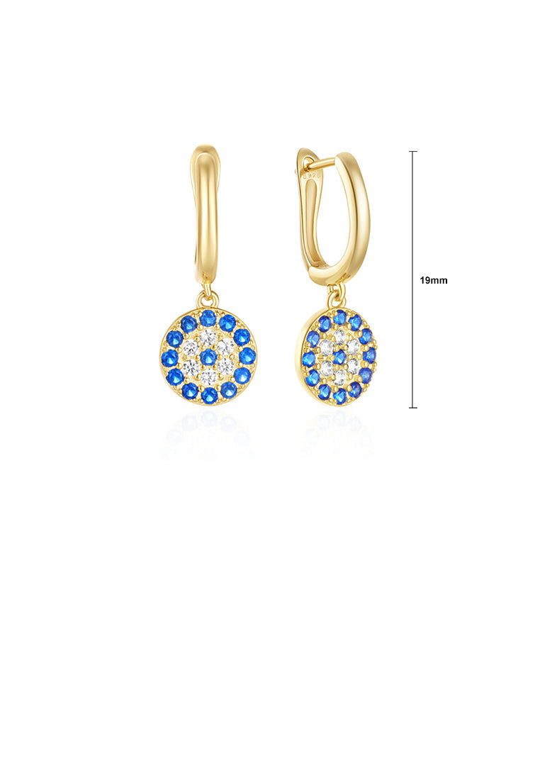 925 Sterling Silver Plated Gold Fashion Simple Geometric Round Earrings with Cubic Zirconia - Luxurious Look