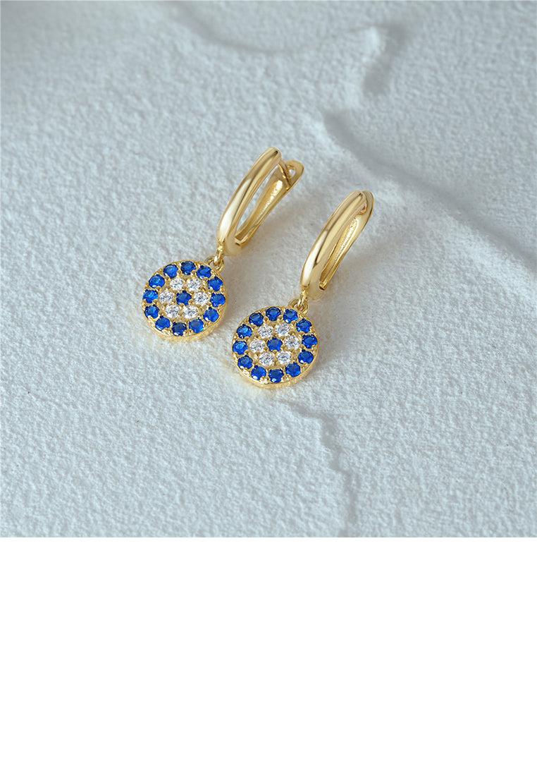 925 Sterling Silver Plated Gold Fashion Simple Geometric Round Earrings with Cubic Zirconia - Luxurious Look