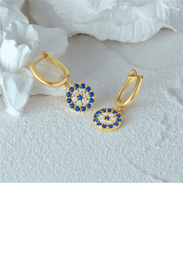 925 Sterling Silver Plated Gold Fashion Simple Geometric Round Earrings with Cubic Zirconia - Luxurious Look