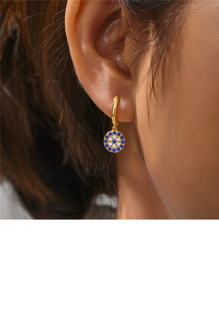 925 Sterling Silver Plated Gold Fashion Simple Geometric Round Earrings with Cubic Zirconia - Luxurious Look