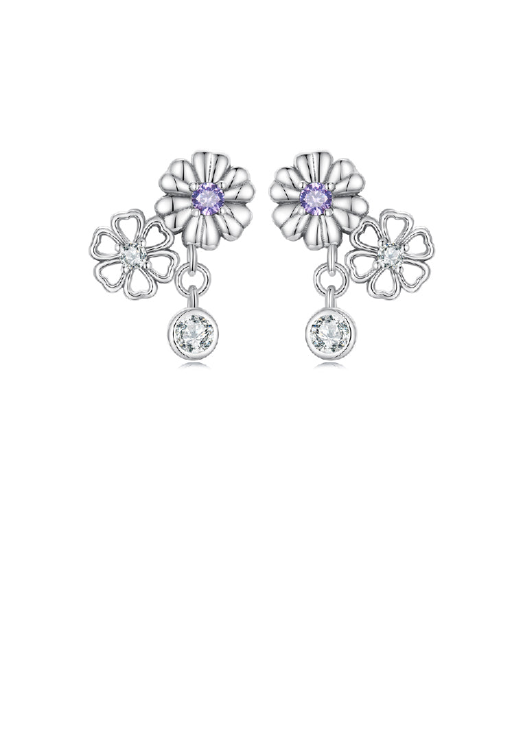 925 Sterling Silver Simple Fashion Hollow Daisy Stud Earrings with Cubic Zirconia - Luxurious Look