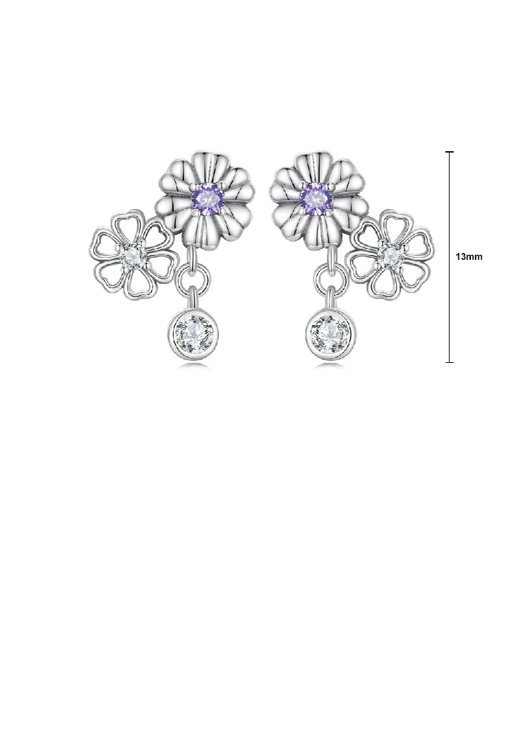 925 Sterling Silver Simple Fashion Hollow Daisy Stud Earrings with Cubic Zirconia - Luxurious Look