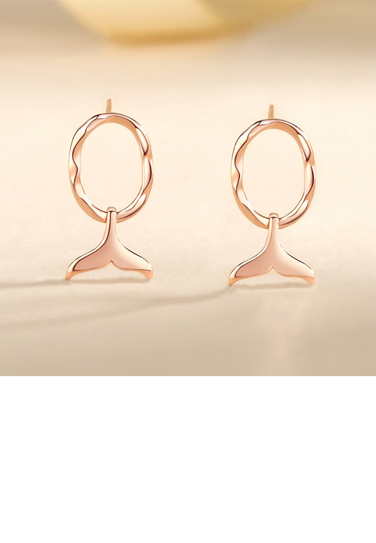 925 Sterling Silver Plated Rose Gold Fashion Simple Mermaid Tail Geometric Earrings